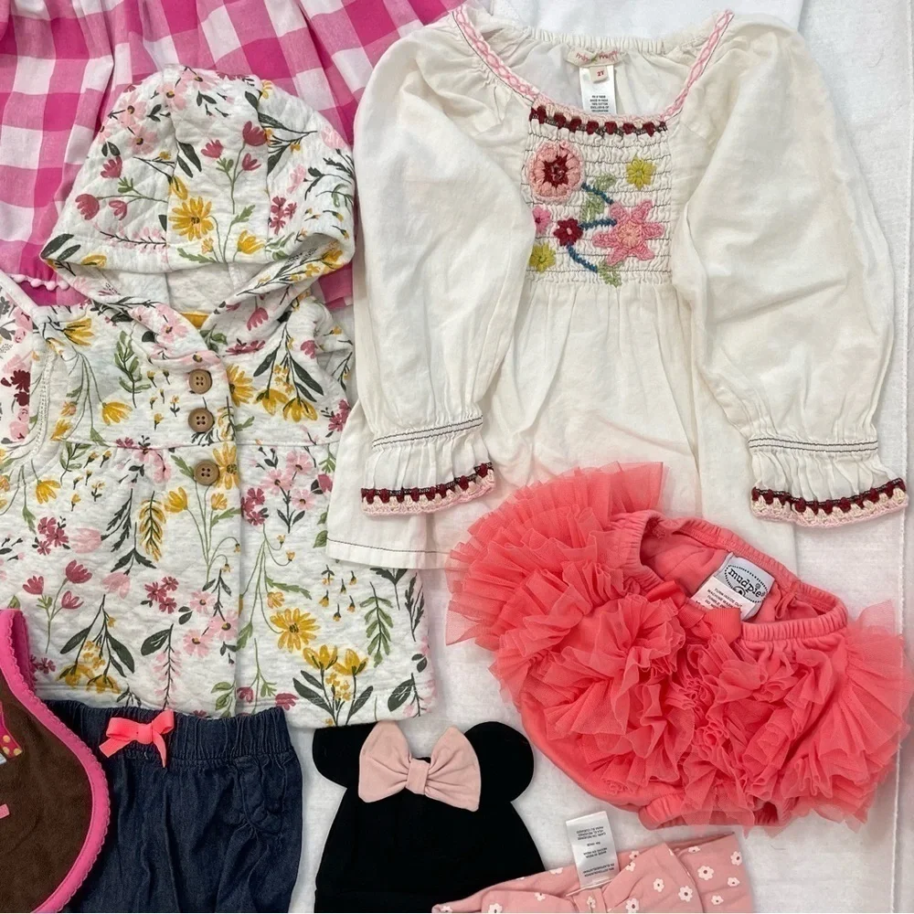 Baby Girl 17 pc bundle of cuteness! Tahari puffer coat Dresses swaddle, NB to 2T